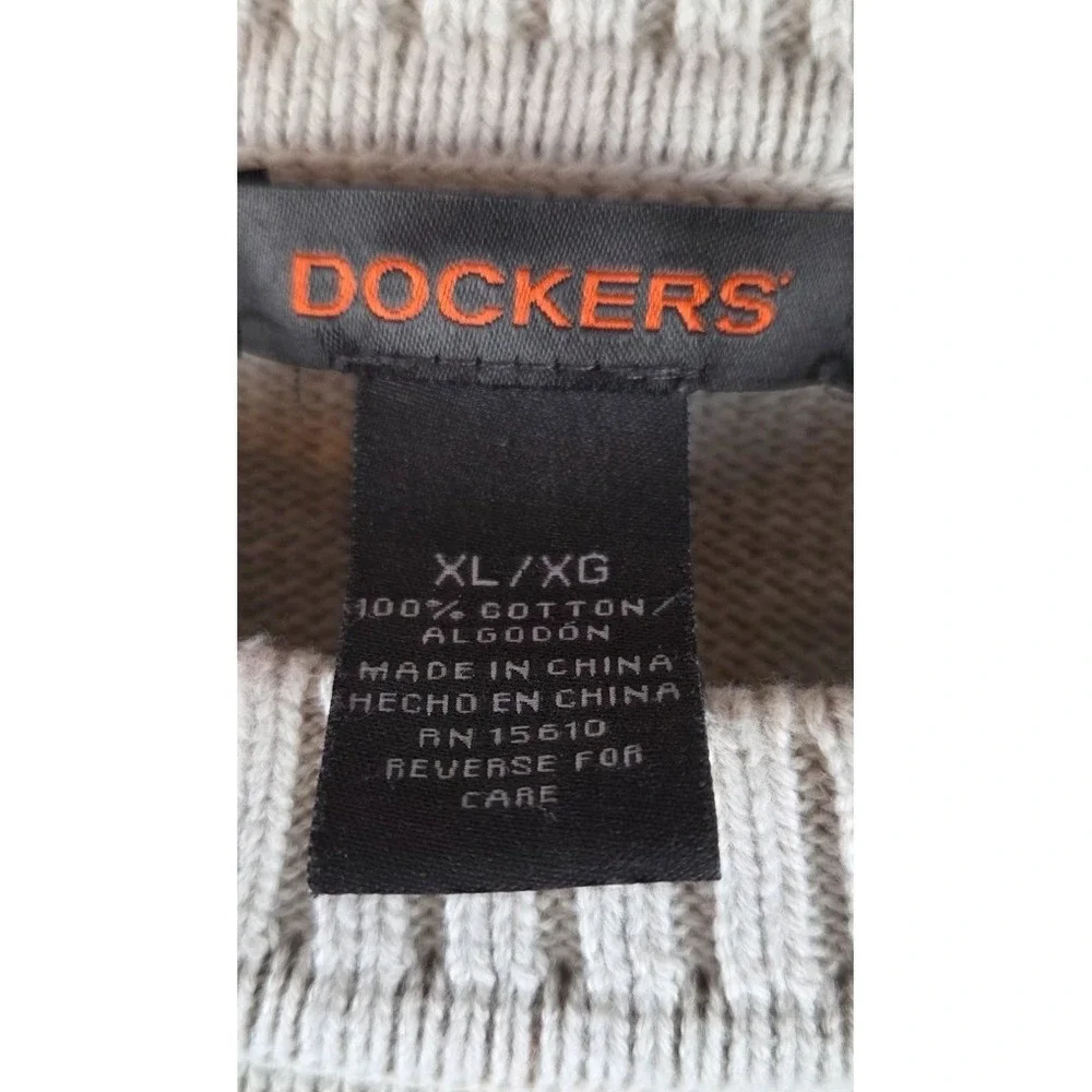 Dockers Men's Sweater XL‎ Beige Tan Windowpane Plaid Casual Classic Grandpacore